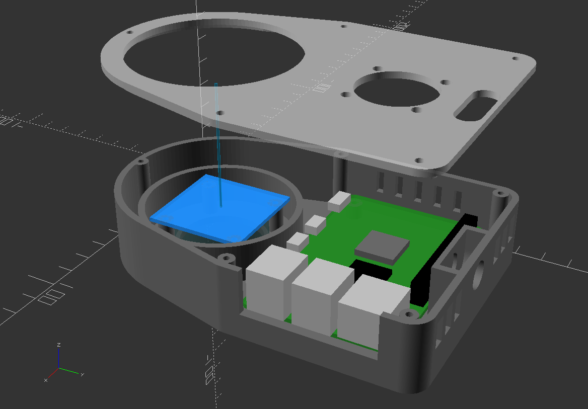 Vue de conception assistée par ordinateur de l’implantation de la caméra dans PiNox.