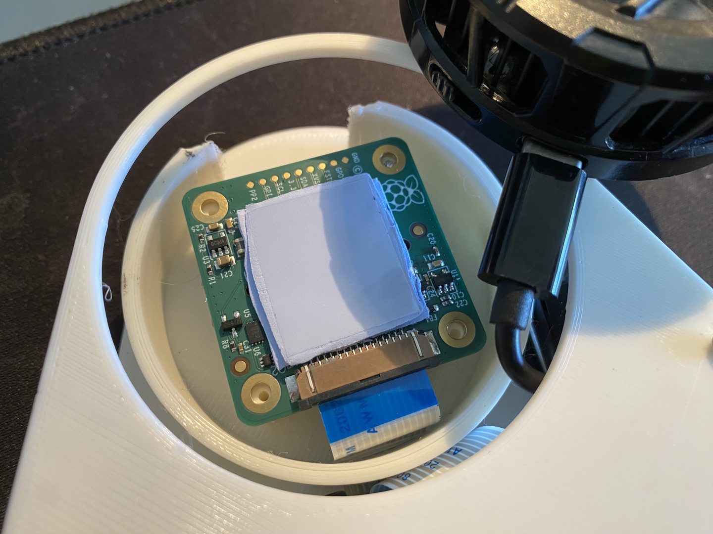 Pad thermique du montage Peltier sur le circuit de la Raspberry Pi HQ.
